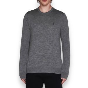 Polo Ralph Lauren Men's Sweater Gray with Navy Logo 100% Cotton Pullover M